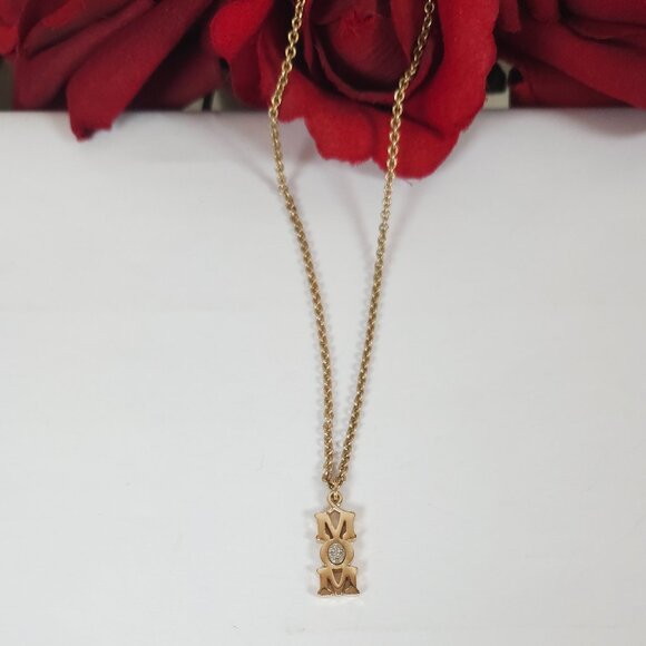 Vintage Avon MOM Crystal Gold Tone Pendant Necklace - Picture 2 of 12